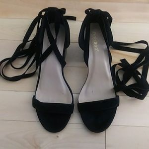 BAMBOO Shoes - Bamboo black velvet gladiator ribbon size 7.5 BAMBOO Shoes - Bamboo black velvet gladiator ribbon size 7.5
